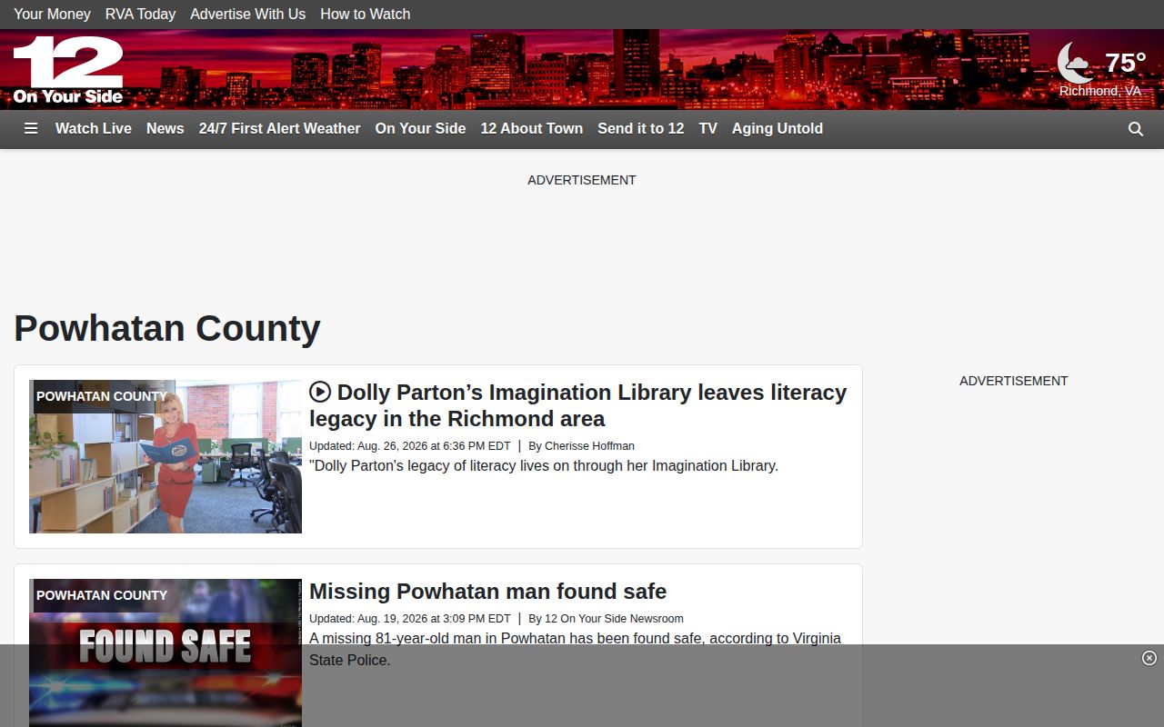 NBC12 Powhatan County crime news source page for local record context