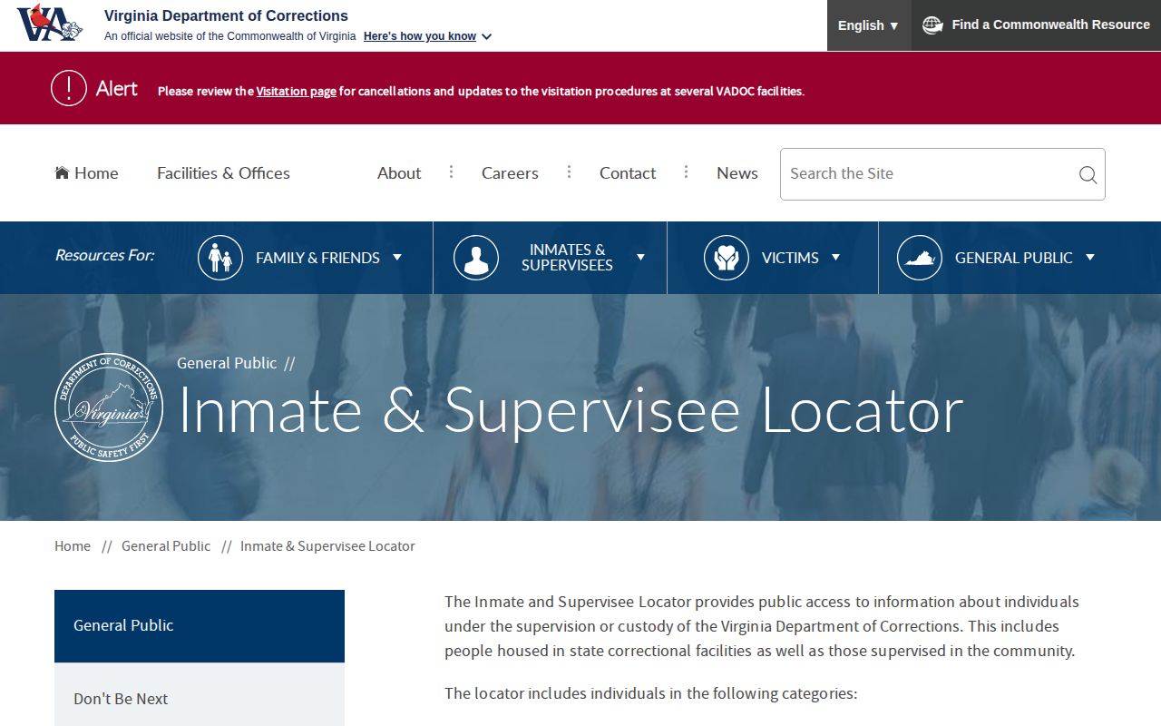 Powhatan County Virginia Department of Corrections offender locator