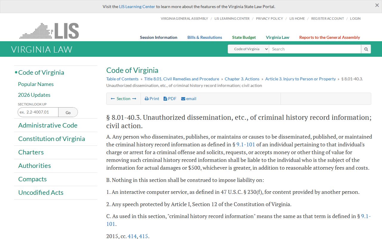 Powhatan County Virginia arrest-information publication civil-law source