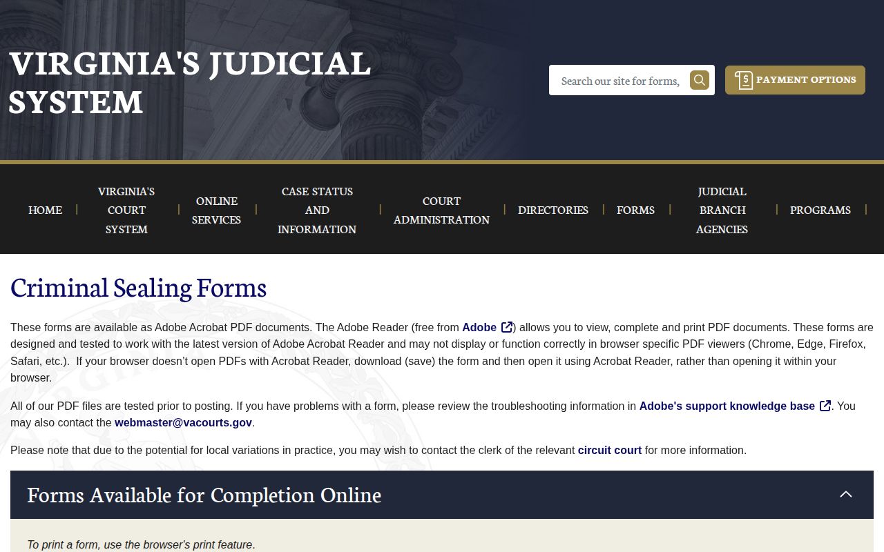 Powhatan County Virginia criminal sealing forms source