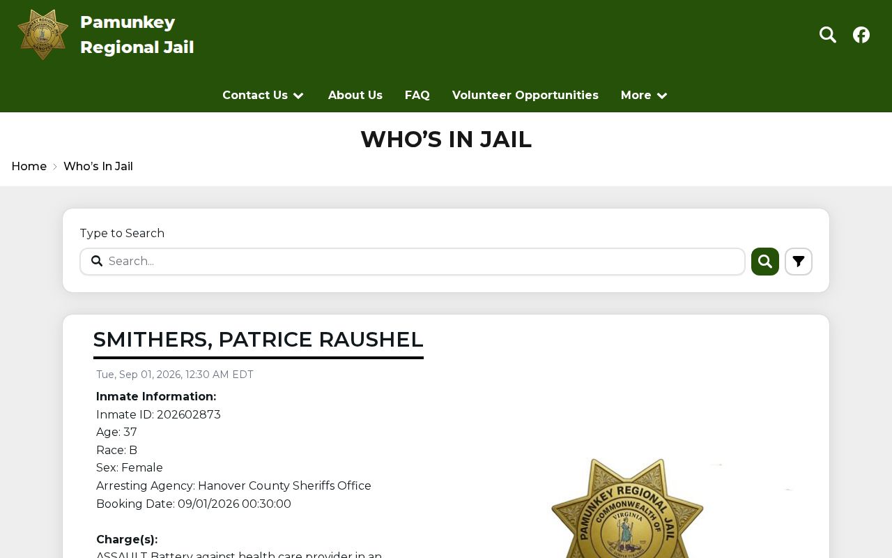 Powhatan County Pamunkey Regional Jail current-custody roster search