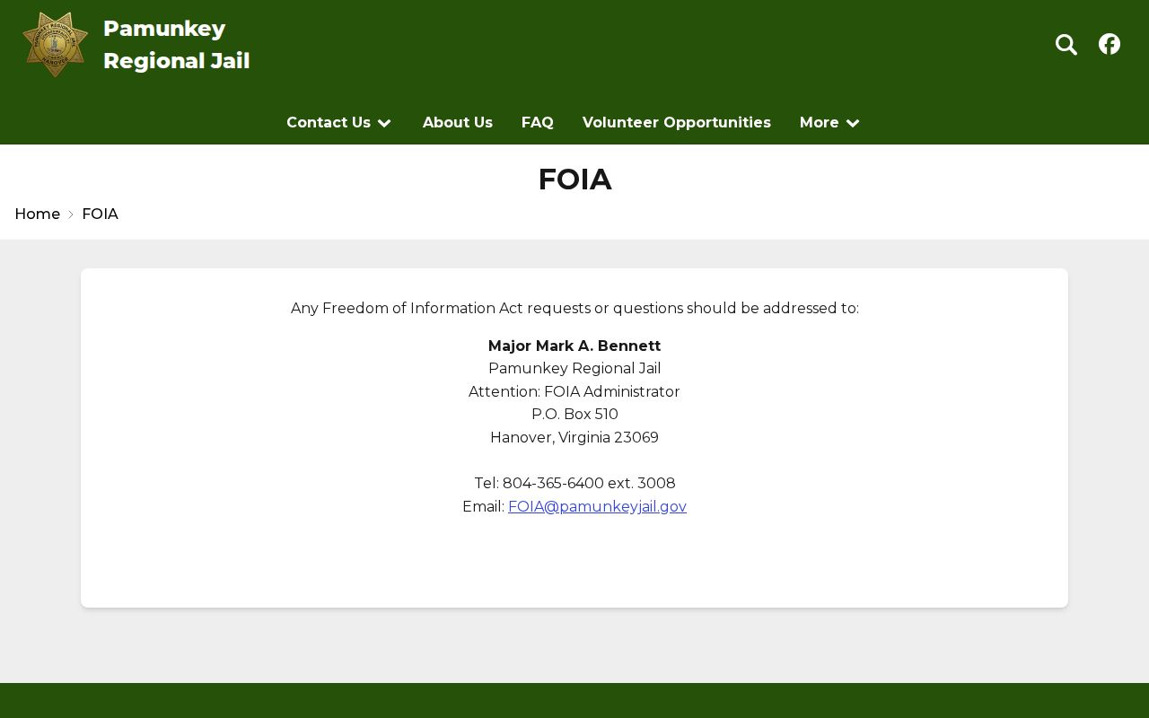 Powhatan County Pamunkey Regional Jail booking-record FOIA page