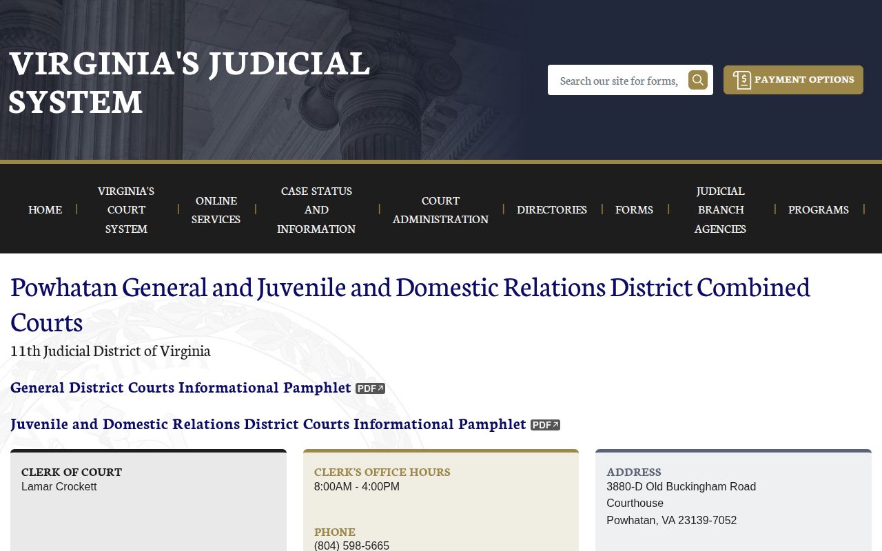 Powhatan County court record access page for warrant and case follow-up